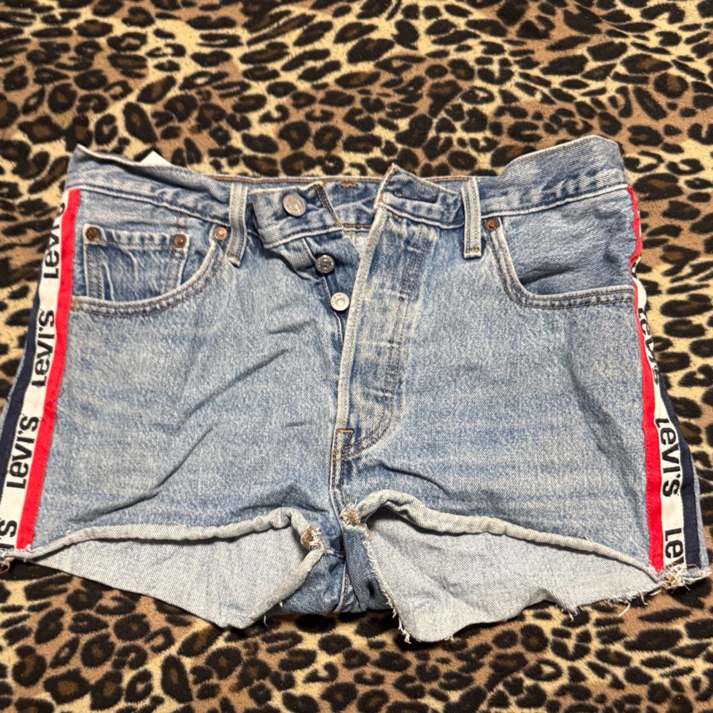 Levi's Light Blue Jean Shorts with Red Stripe